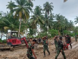 Satgas Karya Bakti TNI AD Skala Besar TA 2026 Bersama Warga Percepat Pembuatan Abutmen Jembatan di Dusun Gobik
