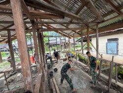 Satgas Karya Bakti TNI AD Pasang Lobrik RTLH Milik Bapak Ivan Cristian Laia di Desa Sioban