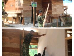 Personel Satgas Karya Bakti TNI AD Mulai Pasang Kalsiboard di RTLH Milik Bapak Robert