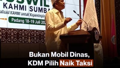 Naik Taksi Blue Bird, Gubernur Jabar Dedi Mulyadi Hadiri Muswil VII KAHMI Sumbar di UNP