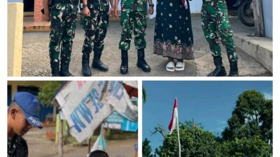 Semarak HUT ke-81 RI, Yonif TP 951/Pandeka Marapi Bagikan Bendera Merah Putih kepada Masyarakat